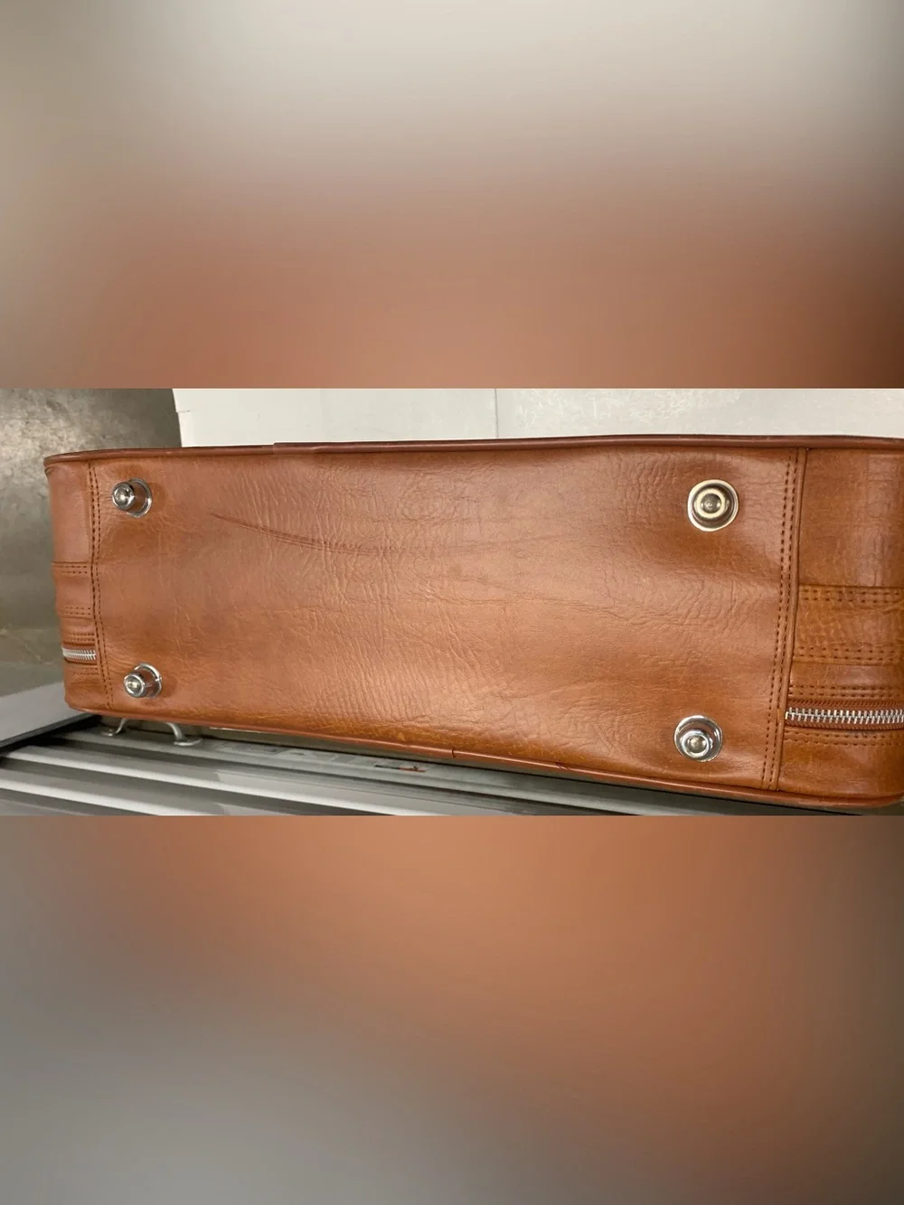 New Vista Brown Faux Leather Suitcase 23-25in Solid w/ Clothing Compartment